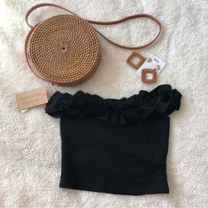 Forever 21 Black Ruffled Off the Shoulder Camisole SZ S